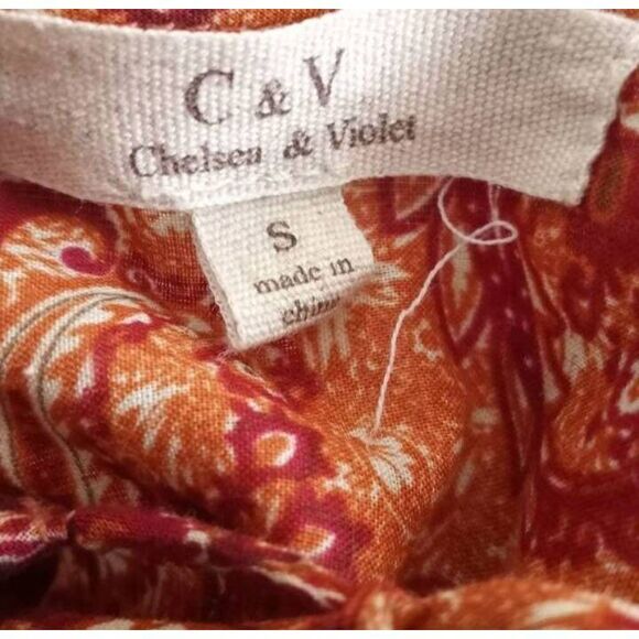 CHELSEA & VIOLET PAISLY ORANGE DUSTER SZ.S EUC. TASSEL TIES. - Picture 7 of 9